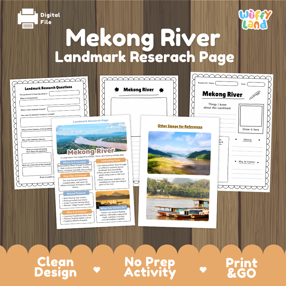 Mekong River Landmark Research Page Worksheets and Fact Sheet