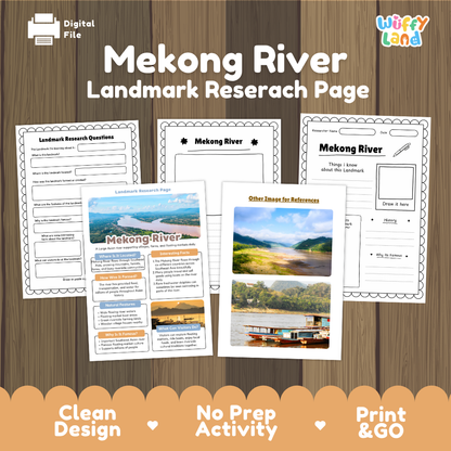 Mekong River Landmark Research Page Worksheets and Fact Sheet