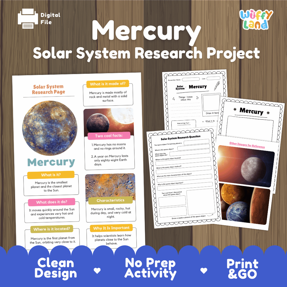 Mercury Solar System Research Project Worksheets and Fact Sheet
