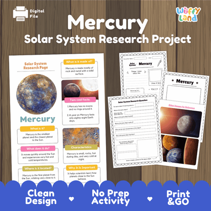 Mercury Solar System Research Project Worksheets and Fact Sheet