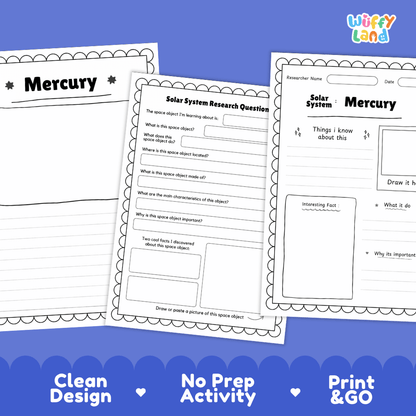 Mercury Solar System Research Project Worksheets and Fact Sheet