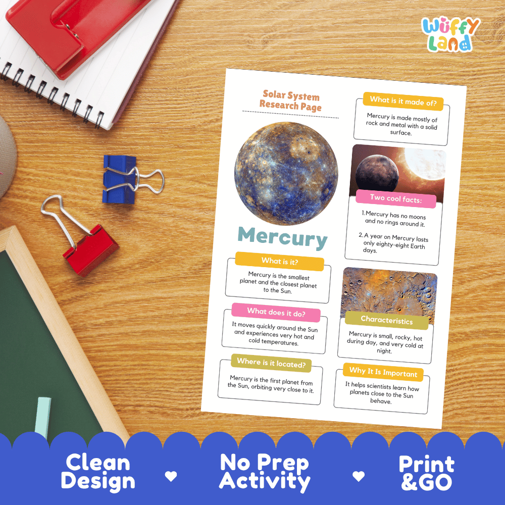 Mercury Solar System Research Project Worksheets and Fact Sheet