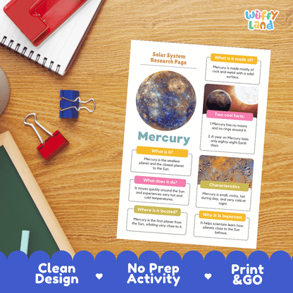 Mercury Solar System Research Project Worksheets and Fact Sheet