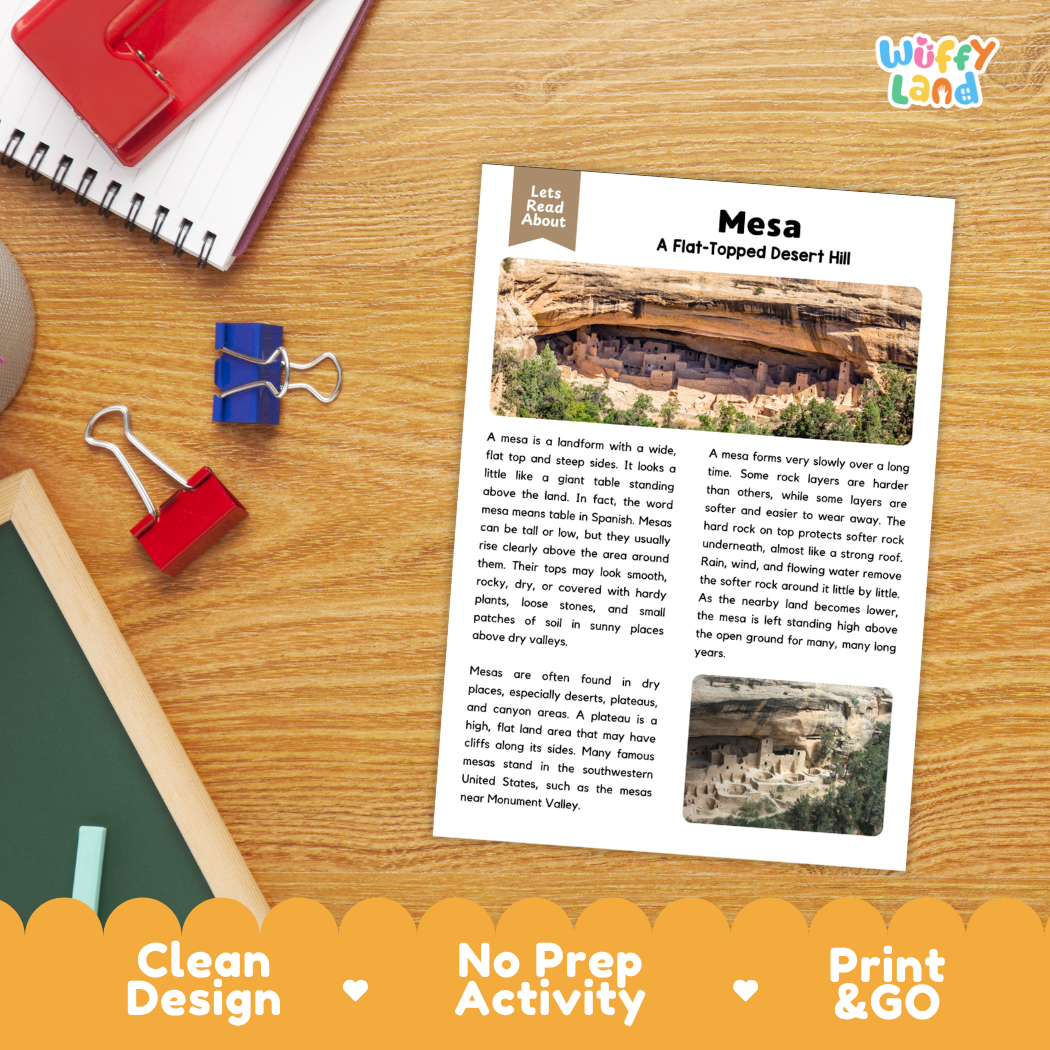 Mesa Reading Passage and Comprehension Questions Worksheets with Answer Key