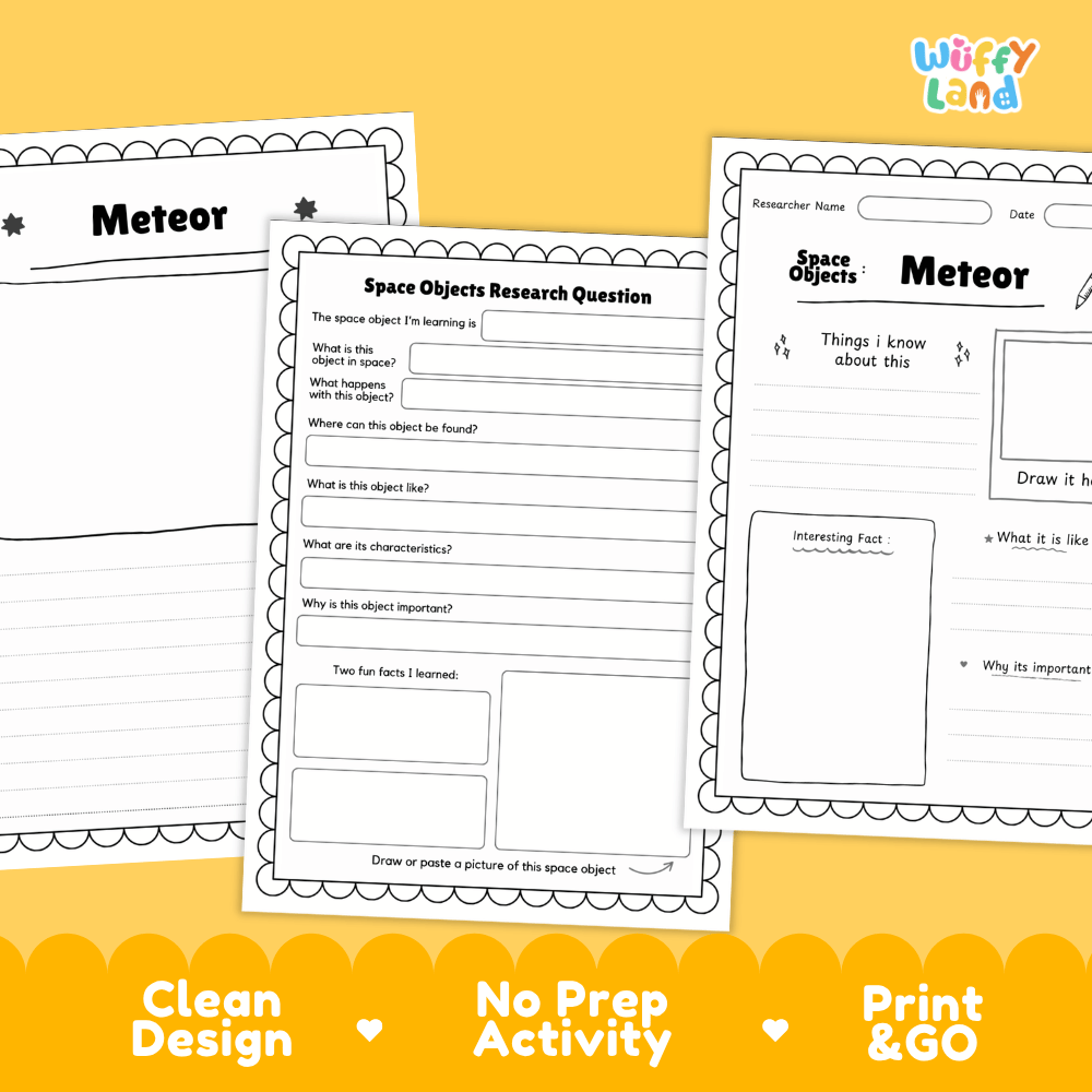 Meteor Solar System Research Project Worksheets and Fact Sheet