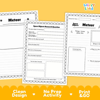 Meteor Solar System Research Project Worksheets and Fact Sheet