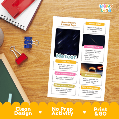 Meteor Solar System Research Project Worksheets and Fact Sheet