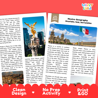 Teacher answer key page showing complete question solutions for Mexico geography social studies reading comprehension practice
