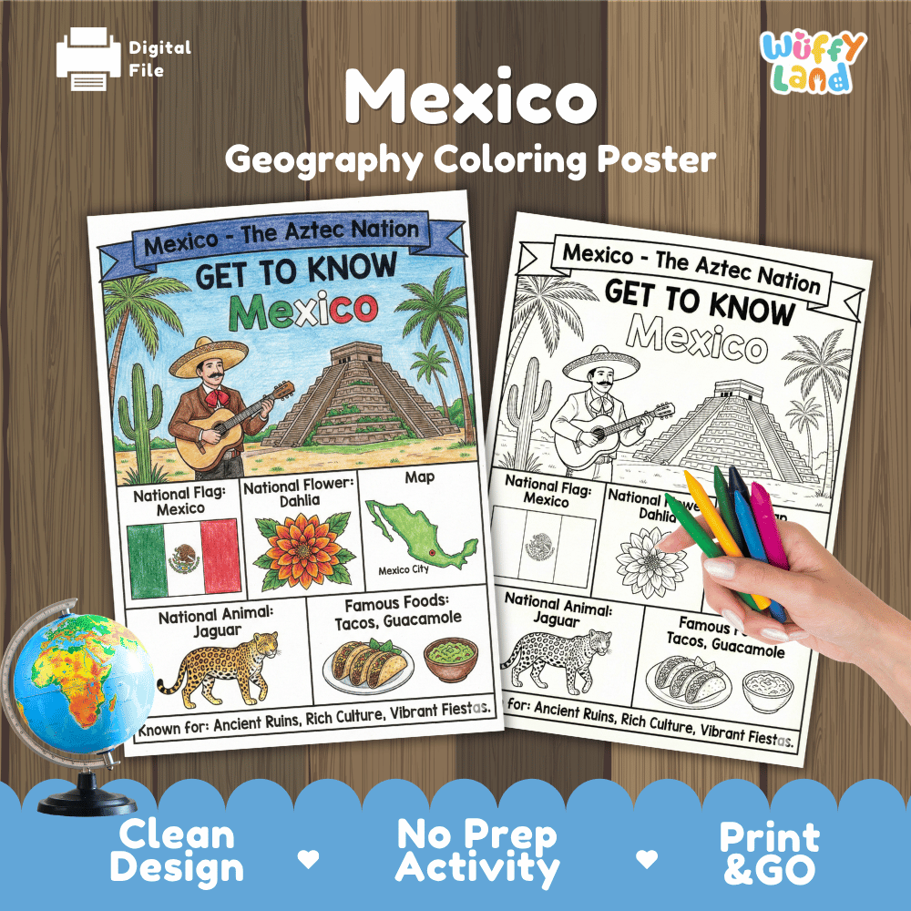 Mexico Geography Coloring Poster and Activity Worksheet
