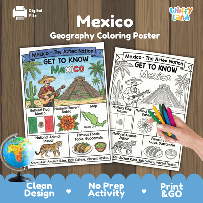 Mexico Geography Coloring Poster and Activity Worksheet