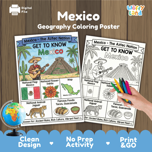 Mexico Geography Coloring Poster and Activity Worksheet