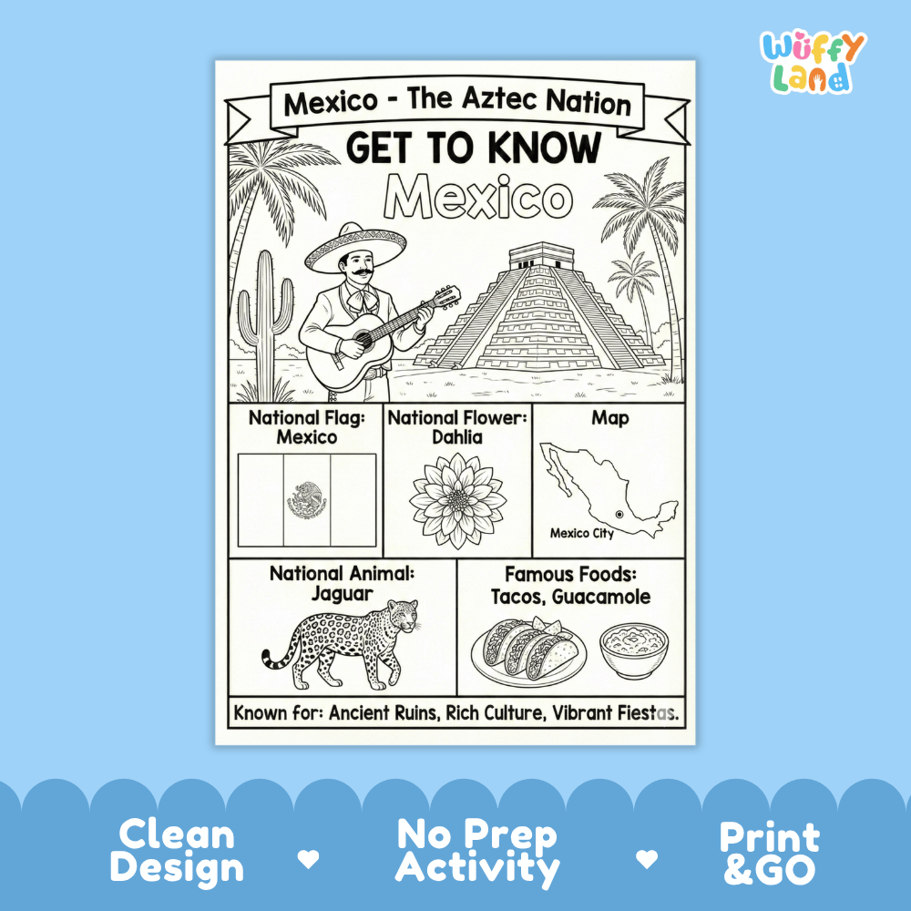 Mexico Geography Coloring Poster and Activity Worksheet