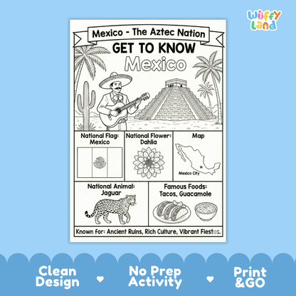 Mexico Geography Coloring Poster and Activity Worksheet