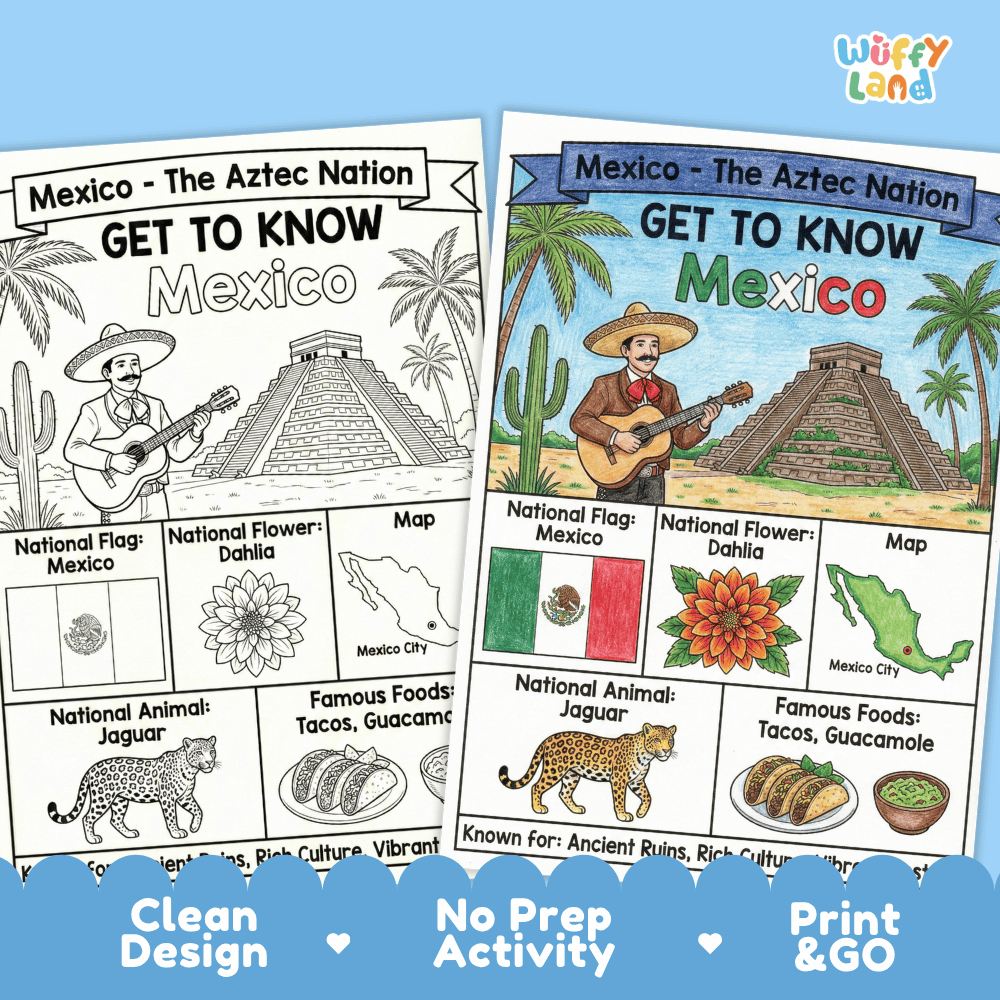 Mexico Geography Coloring Poster and Activity Worksheet