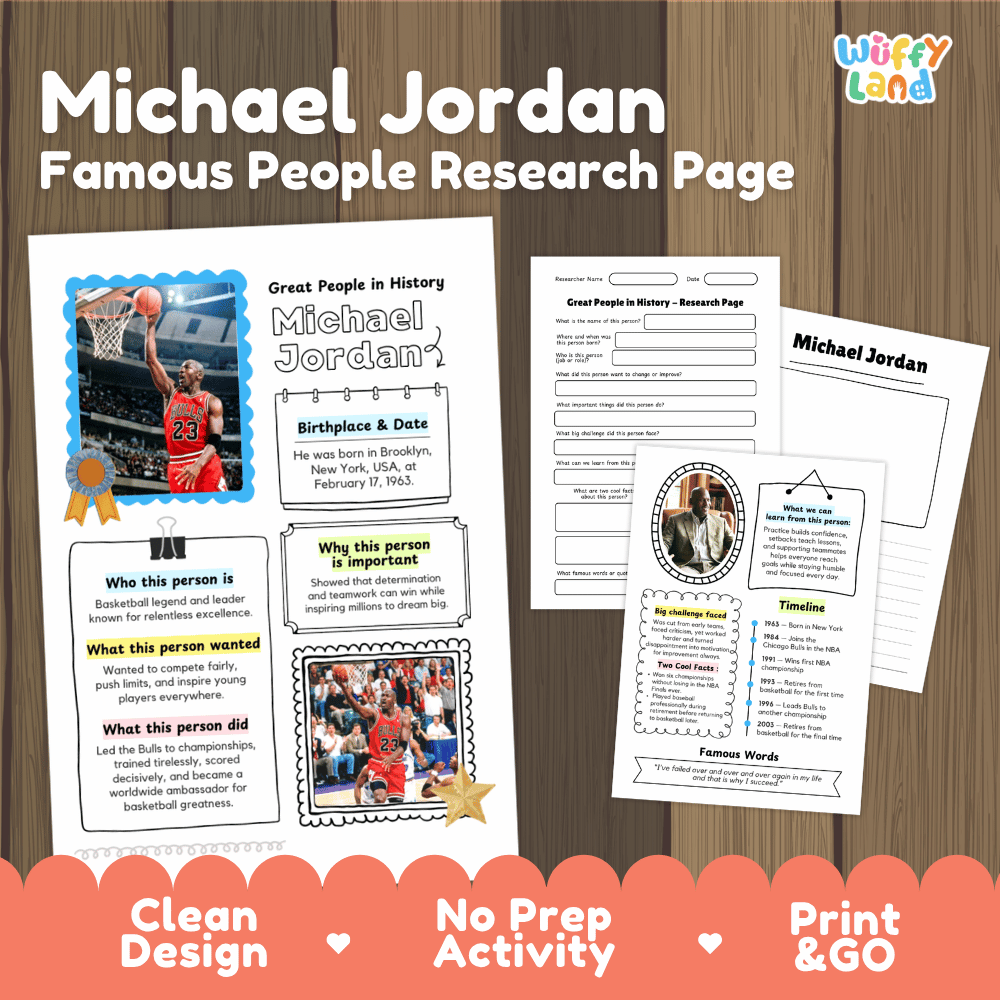 Michael Jordan Famous People Research Page Worksheets and Biography Activity