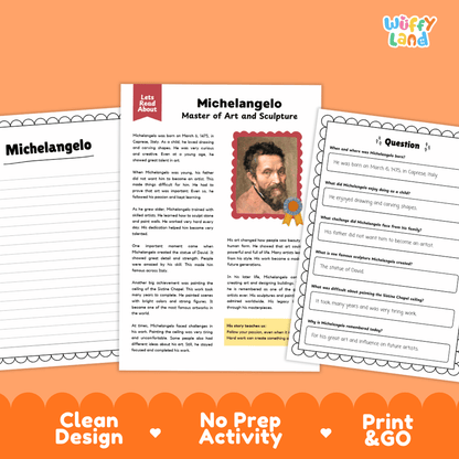 Michelangelo Biography Reading Passage and Writing Activity Worksheets