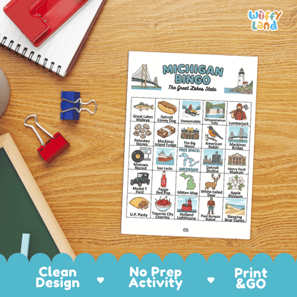 Michigan Geography BINGO Game Great Lakes State Activity Printable Boards