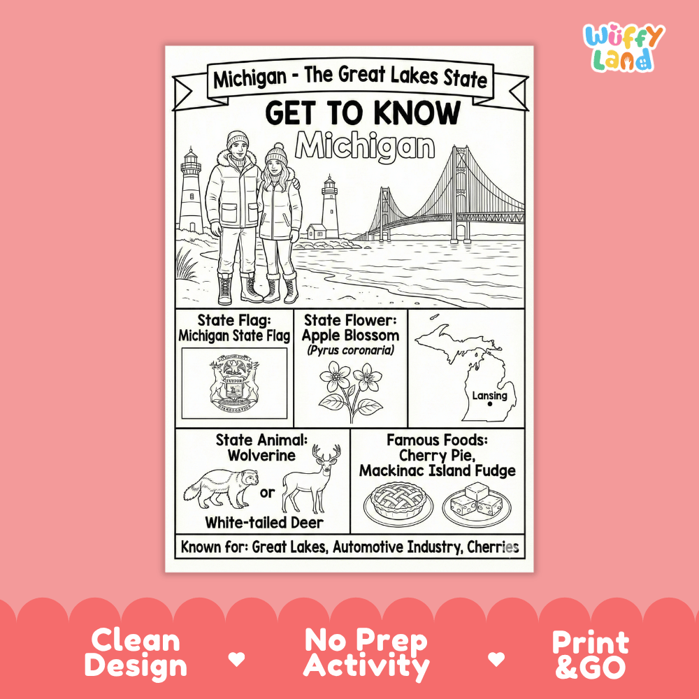 Michigan Geography Coloring Poster Worksheets