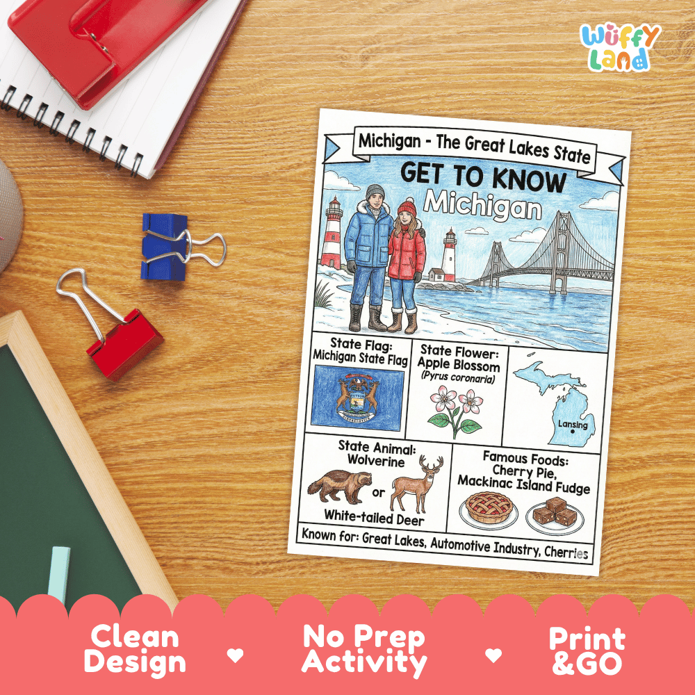 Michigan Geography Coloring Poster Worksheets