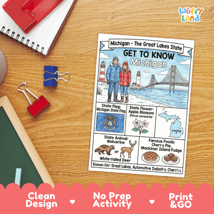 Michigan Geography Coloring Poster Worksheets