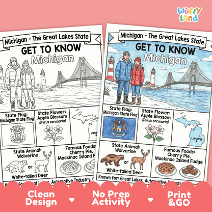 Michigan Geography Coloring Poster Worksheets