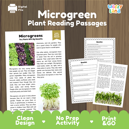 Microgreen Plant Reading Passages Worksheets and Comprehension Activity