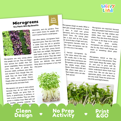 Microgreen Plant Reading Passages Worksheets and Comprehension Activity