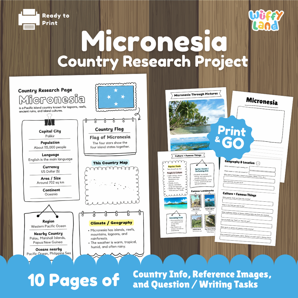 Micronesia Country Research Project Worksheets and Activity Pages