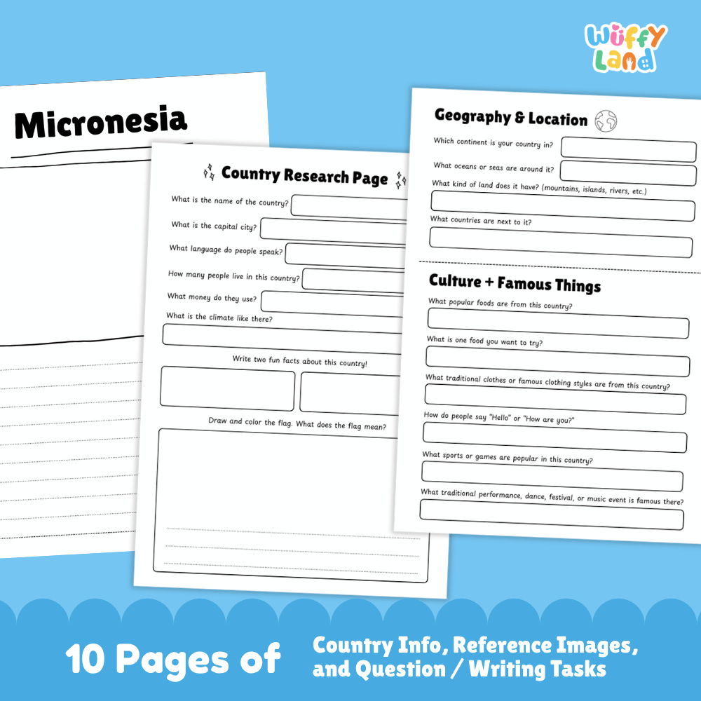 Micronesia Country Research Project Worksheets and Activity Pages