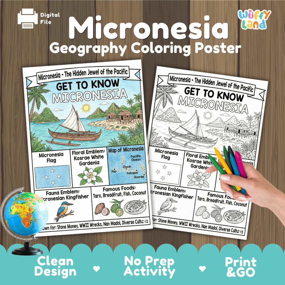 Micronesia Geography Coloring Poster | Oceania Country Study Research Worksheet Activity