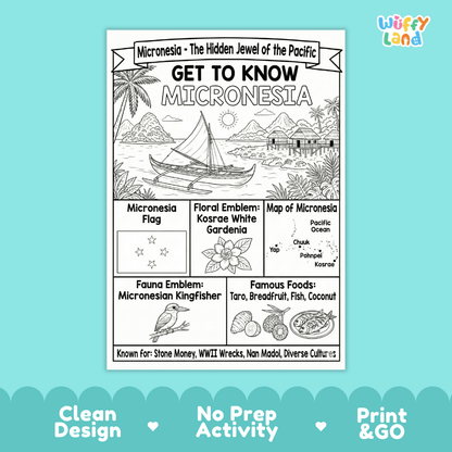 Micronesia Geography Coloring Poster | Oceania Country Study Research Worksheet Activity