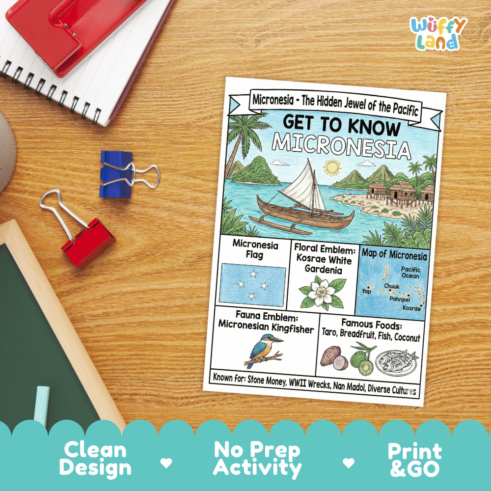Micronesia Geography Coloring Poster | Oceania Country Study Research Worksheet Activity
