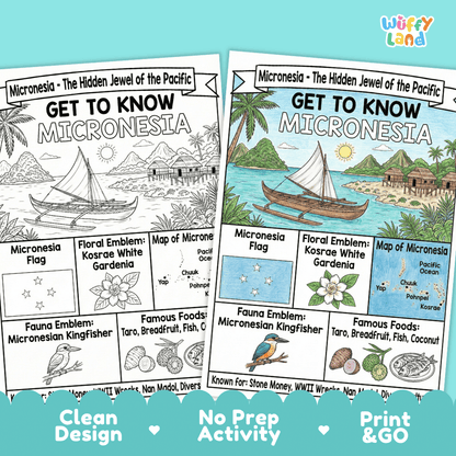 Micronesia Geography Coloring Poster | Oceania Country Study Research Worksheet Activity