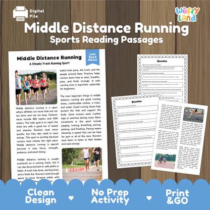 Middle Distance Running Sports Reading Passages and Comprehension Questions Worksheets