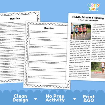 Middle Distance Running Sports Reading Passages and Comprehension Questions Worksheets