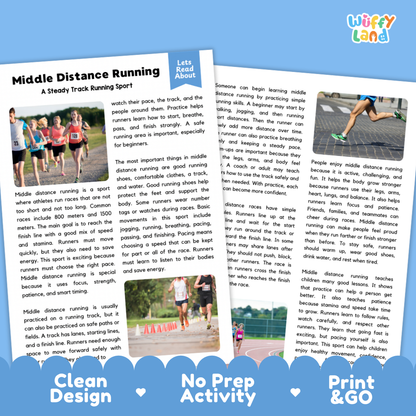 Middle Distance Running Sports Reading Passages and Comprehension Questions Worksheets