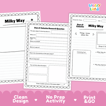 Milky Way Solar System Research Project Worksheets and Fact Sheet