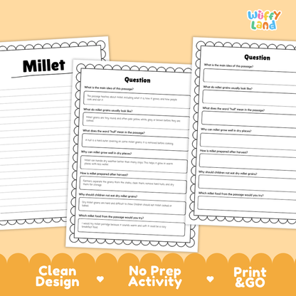 Millet Reading Passage and Comprehension Questions Worksheets with Answer Key