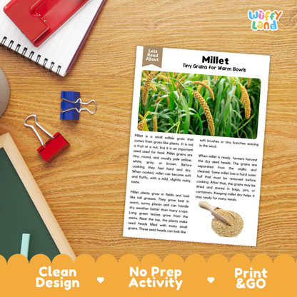 Millet Reading Passage and Comprehension Questions Worksheets with Answer Key
