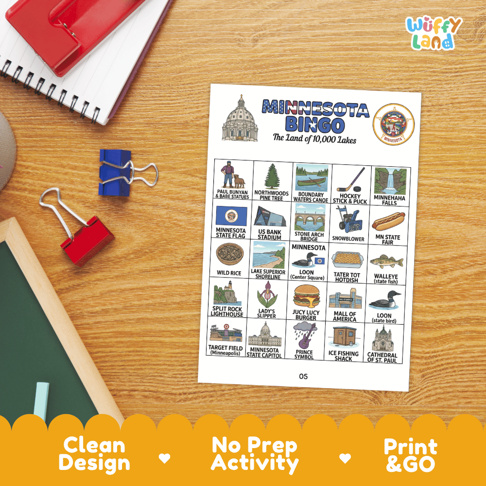 Minnesota Geography BINGO Game Land of 10,000 Lakes Activity Printable Boards