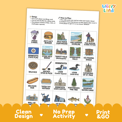 Minnesota Geography BINGO Game Land of 10,000 Lakes Activity Printable Boards