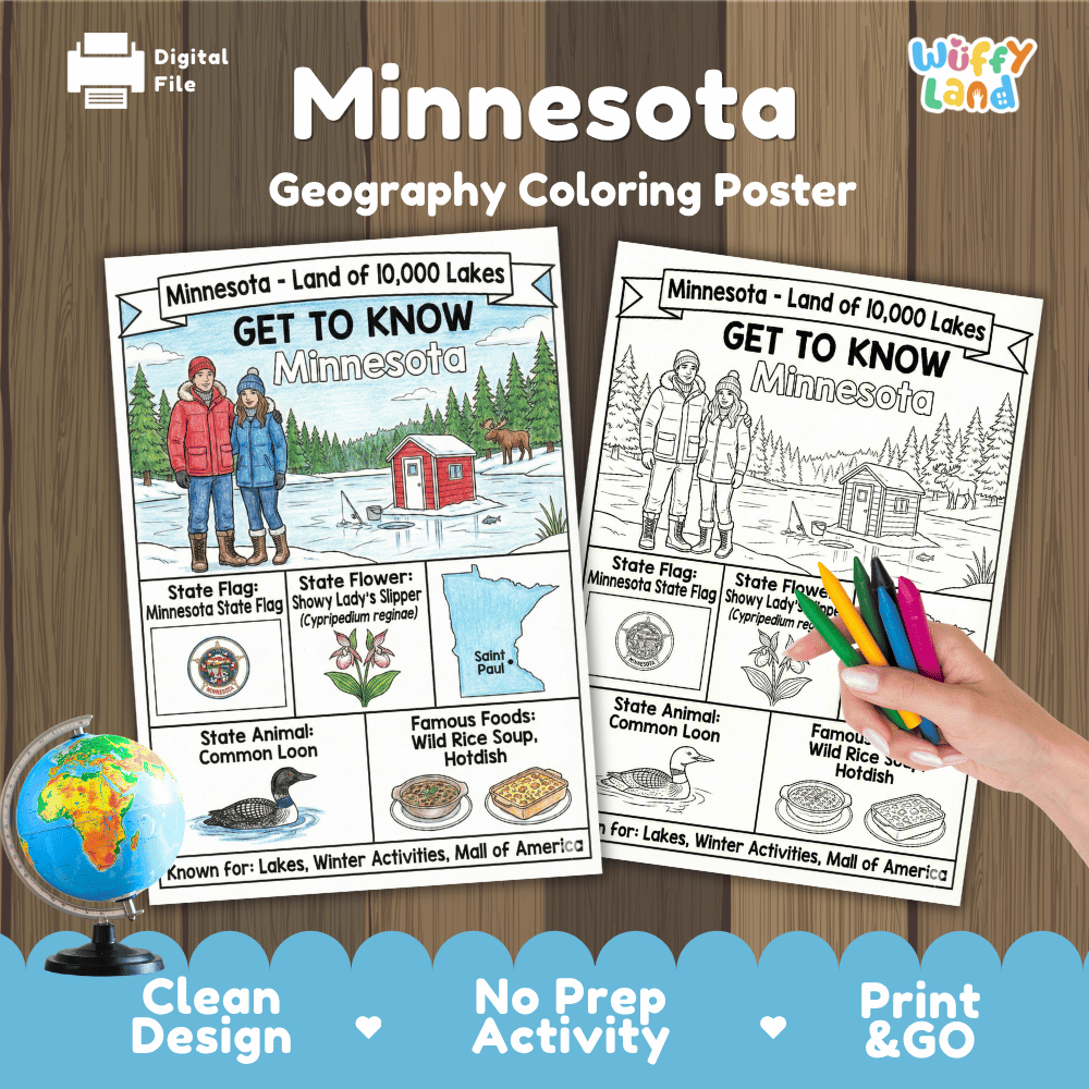 Minnesota Geography Coloring Poster Worksheets