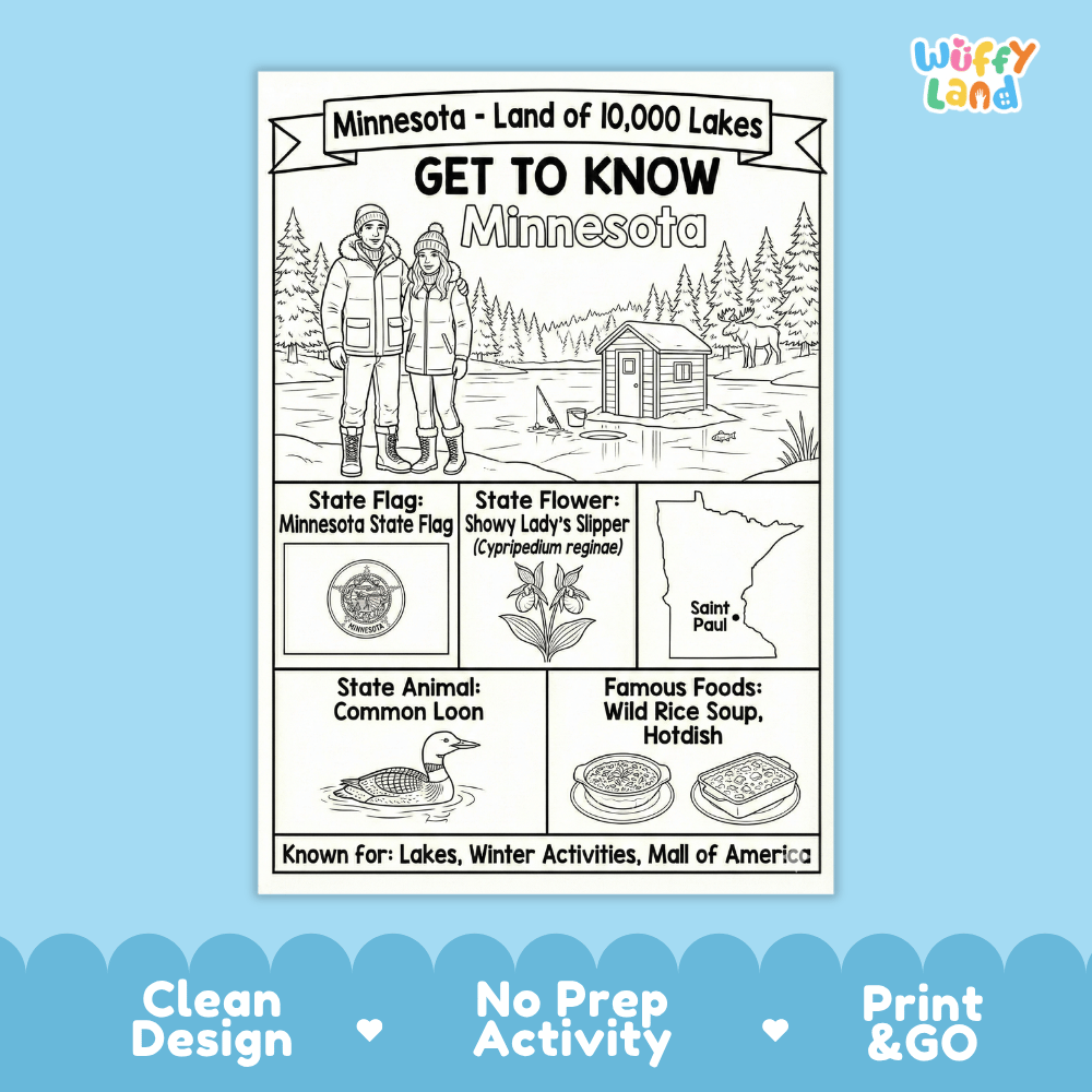 Minnesota Geography Coloring Poster Worksheets