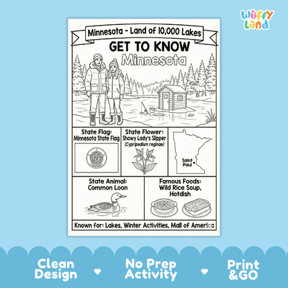Minnesota Geography Coloring Poster Worksheets