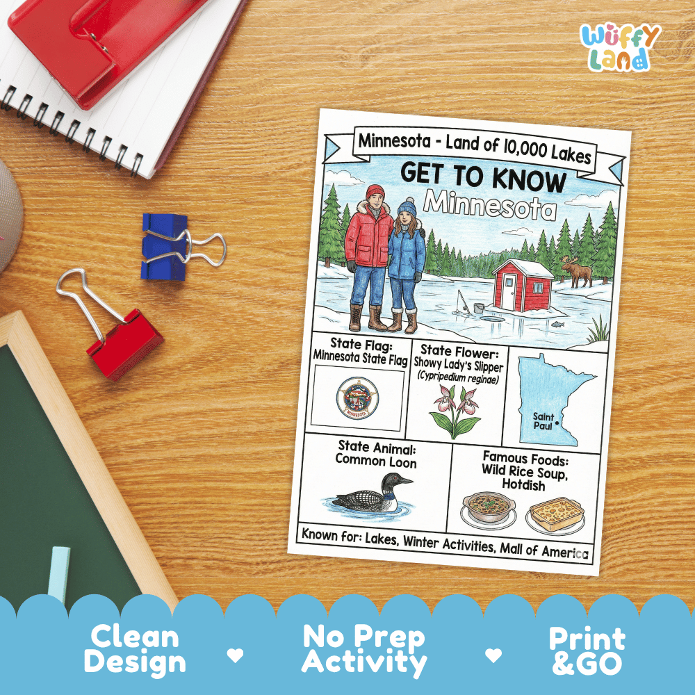 Minnesota Geography Coloring Poster Worksheets