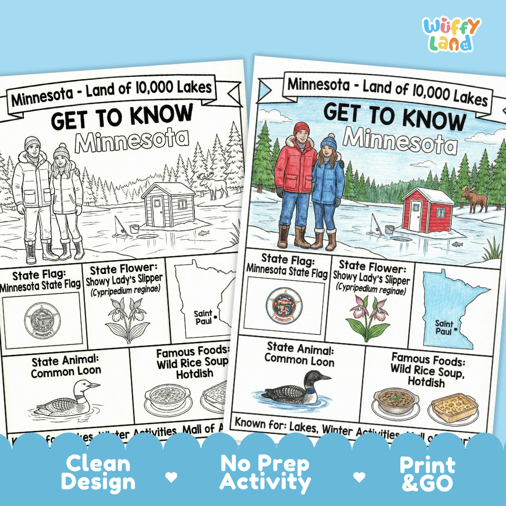 Minnesota Geography Coloring Poster Worksheets