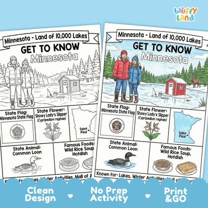 Minnesota Geography Coloring Poster Worksheets