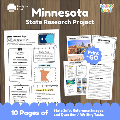 Minnesota State Research Project Worksheets and Activity Pages