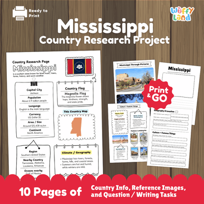 Mississippi Country Research Project Worksheets and Activity Pages