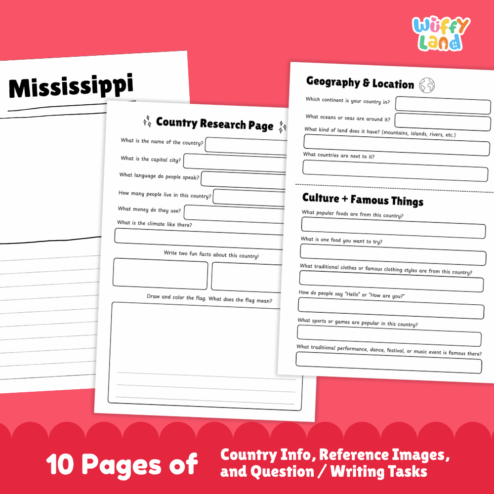 Mississippi Country Research Project Worksheets and Activity Pages